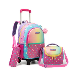 Kids Backpacks with Wheels Girls Rolling Backpack Travel Luggage for Elementary School Bookbag with Wheels Backpacks for Girls with Lunch Bag Set outdoorfun