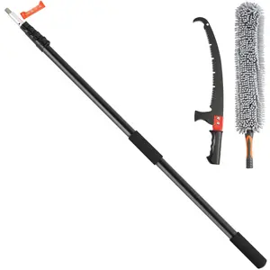 Manual Extendable Pole Saw, 4.9–20 Ft Reach, Sharp Steel Blade For High Branch Trimming, Lightweight Aluminum Alloy Handle, Chenille Brush Included, Durable Pruner For Palms, Shrubs, And Tall Trees