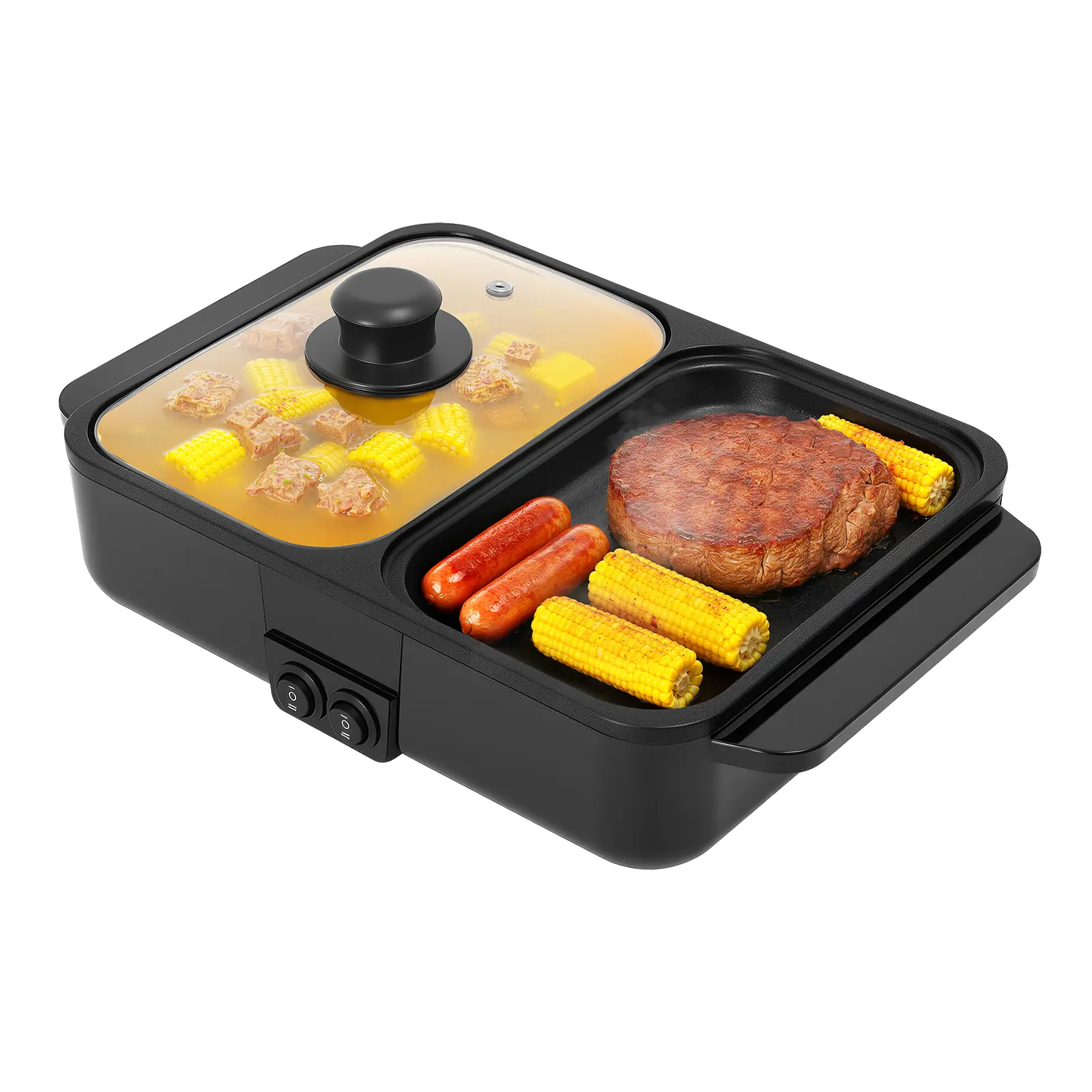 2-in-1 Hot Pot Grill Set, 1200W Power Kitchen Appliance, 2025 Viral Model, 3min Preheat, Dual Temp Control (149-482℉), Independent Heating Areas, Ideal for 1-5 People Family Use, Hot Pot Set, Cooker Pot, Kitchen Appliances,summervibes
