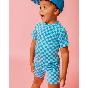 Cool Checks Short Sleeve Two-Piece Pajama Shorts Set