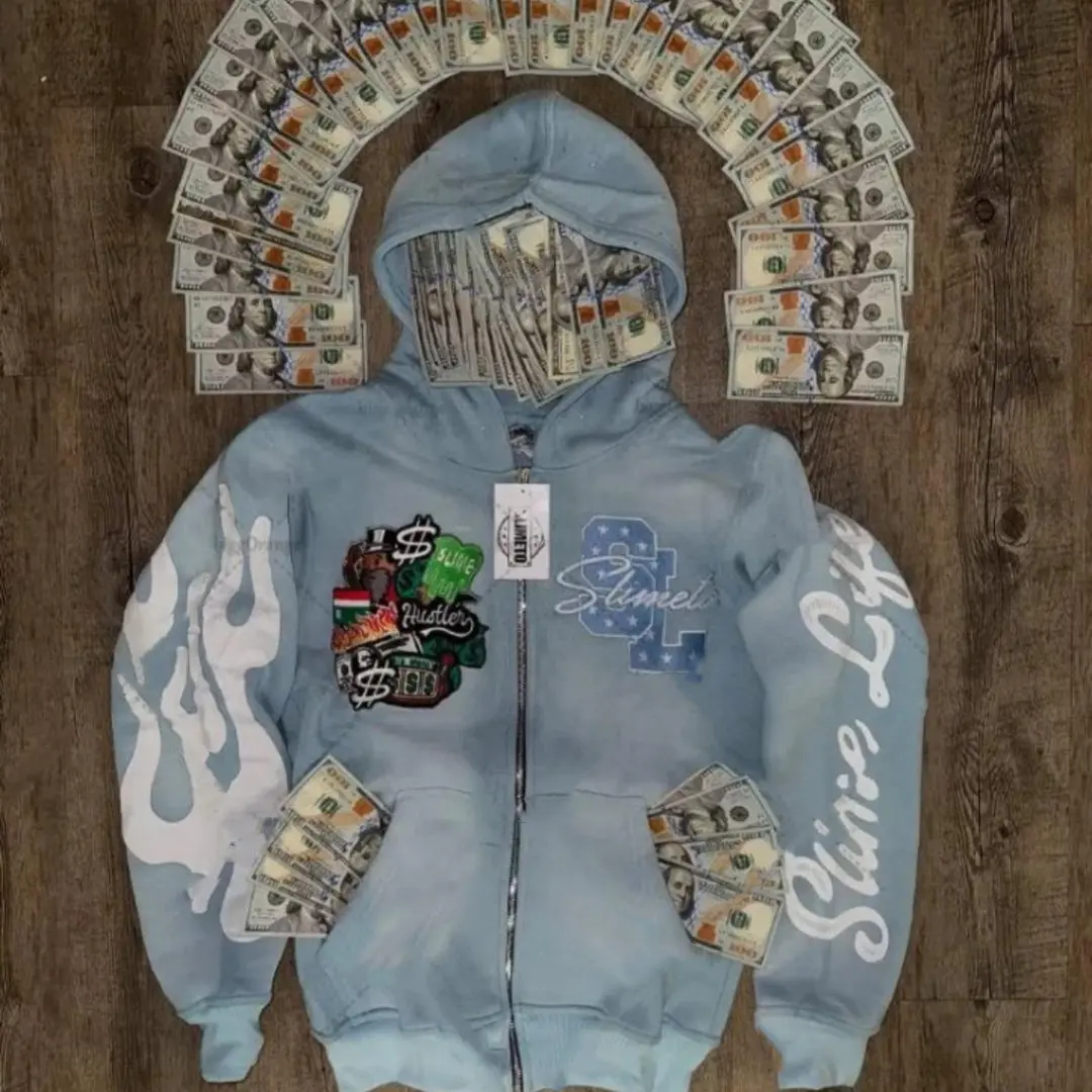 Hooded Cardigan Jacket Embroidered Print Mens Sweatshirt