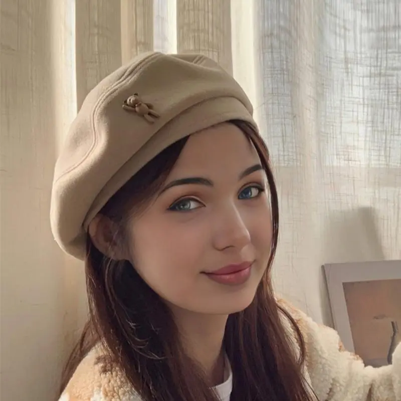 Unisex Beret Painter Cap - Fashionable Hats for Students, Solid Colors Elegant Winter Hat with Face-Framing Design, Cozy Fitted Machine Washable Color Variant, Not Specified, School