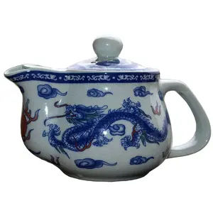 Porcelain Teapot, Chinese Tea Pot with Removable Stainless Steel Filter Blue and white Ceramic Kettle millennial teapot