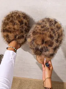 Tiger Print Plush Slippers, Soft Puffy Comfortable Footwear, Fall Winter Casual Fashion, Perfect for Various, Leopard Pattern Slippers