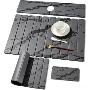 3 count Large Stone Dish Drying Mat for Kitchen Counter, Quick Dry Diatomaceous Earth Mat with Sink Faucet Pad, Marble Water Absorbing Stone Drying Mats for Dishes, Bottles and Cups