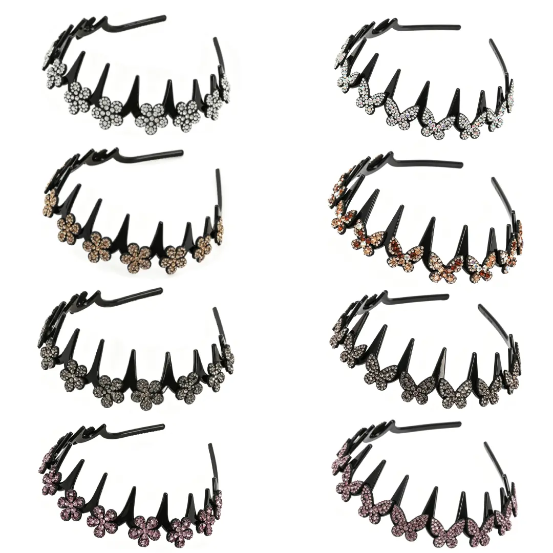 8Pcs Women Rhinestone Hair Accessories Set, Non-Slip Teeth Comb Headbands & Flower Hair Clips, Wave Crystal Butterfly Design in Grey Champagne Silver Purple, Elegant Party Fashion Hair Gifts for Girls Ladies tiktokshopbacktoschool