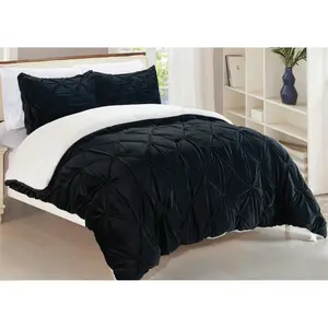 Mocassi 3 Piece Sherpa Pintuck Pattern Reversible Micro-Suede Comforter