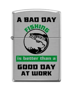 Zippo Bad Day Fishing Lighter Brushed Chrome Finish Windproof All Metal Refillable Gift Box Made in USA Eco-Friendly Minimalist Gift