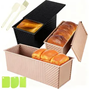 3 Pack Set Pullman Loaf Pan with Lids, 2.2 lb & 1 lb & 0.8 lb Dough Capacity, Non-Stick Sandwich Bread Loaf Pan for Homemade Baking Bread