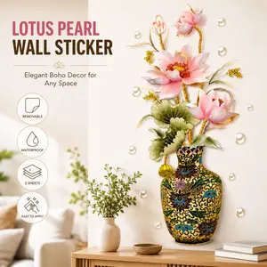 Lotus Pearl Decorative Wall Stickers - Indian Boho Adhesive Peel-N-Stick Die-Cut Vinyl Flower Decals, Waterproof Easy-Install Removable Home Decor, 2 Sheets (30x90cm) for Living Room Entrance, Elegant Gift, Decorative Wall Sticker, Adhesive Stickers