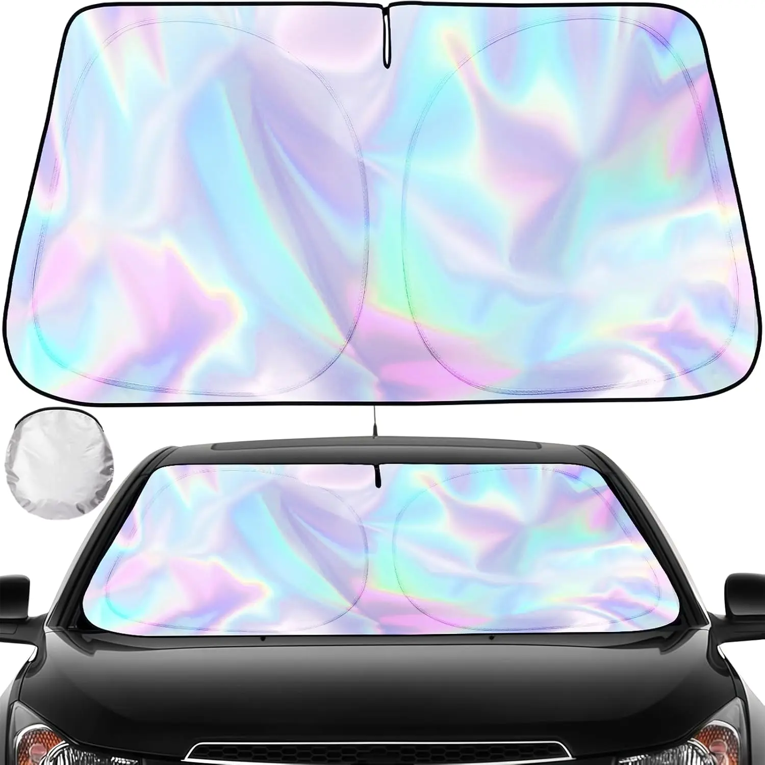 Iridescent Front Windshield Sunshade for Cars, Foldable Universal Automotive Glass Sunshade, Enhanced UV-Reflective Sun Cover for Car Windshield, Sun Canopy Front Window to Keep Vehicle Cool