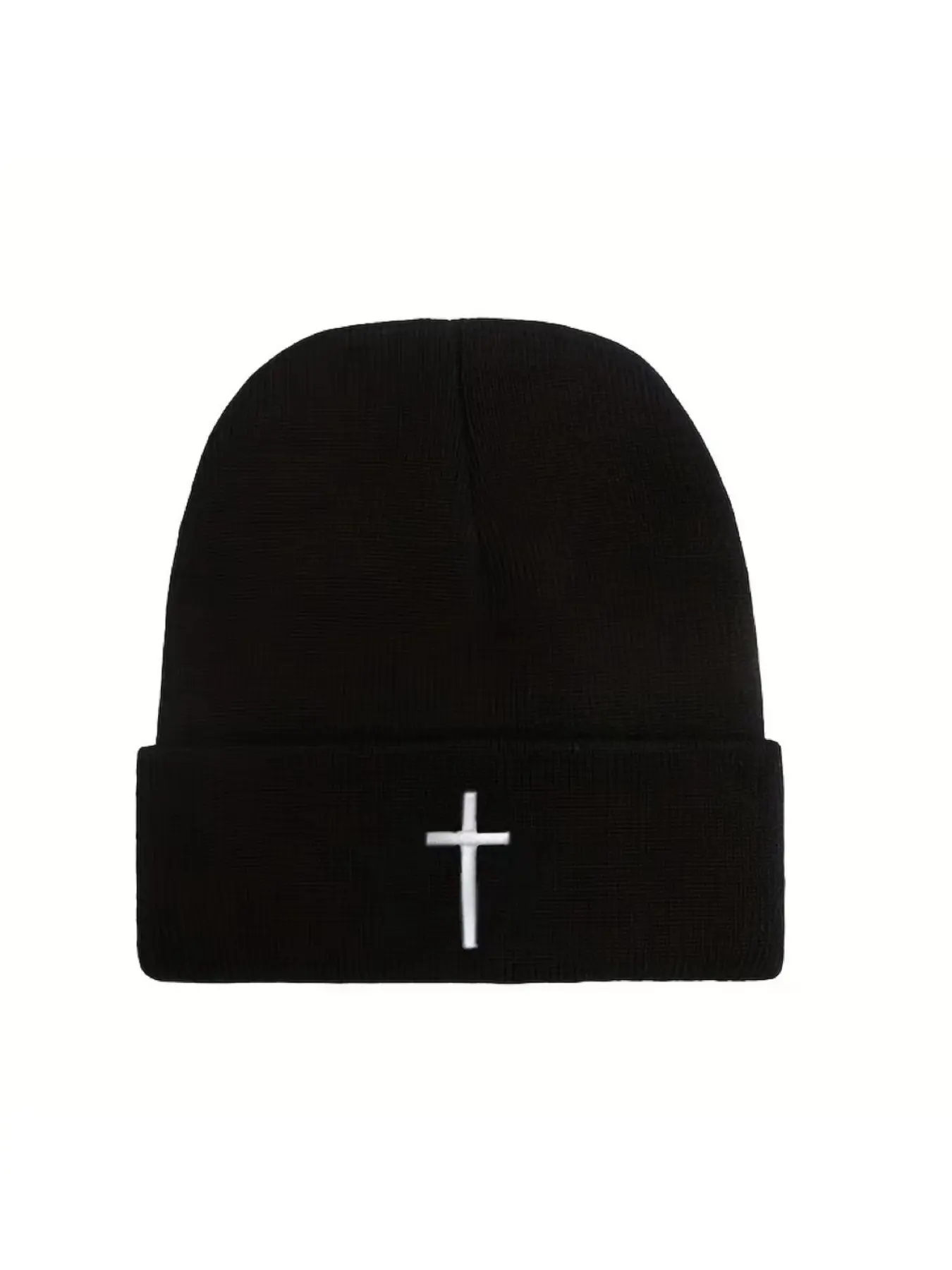 New Autumn and Winter Unisex Casual Simple Versatile Woolen Hat with Cross Embroidery, Outdoor Warm Knitted Beanie, Knitting Beanie, Beanie Fitted, Embroidered Hat