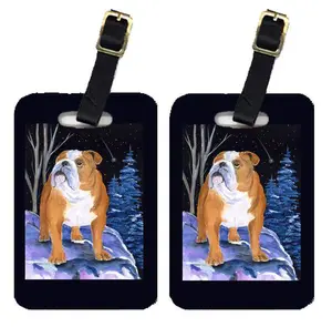 Starry Night English Bulldog Luggage Tags Pair of 2