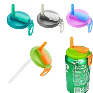 4-Pack 4-Color Soda Can Lids with Straw, BPA-Free Reusable Silicone Straws, Fits Standard Cans for Beverages, Beer, Juice, Seltzer