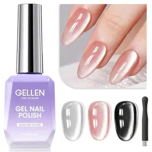 Gellen Silver Cat Eye Gel Nail Polish with Magnet, 18ml – Glitter Holographic Silver Nail Polish Soak Off Powder Resin Smooth Uv