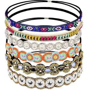 Set of 6 Boho-Chic Beaded Headbands for Women - Rhinestone & Handcrafted Bead Designs,Non-Slip Reusable Hair Accessories with Vibrant Colors for Travel, Casual & All-Season Wear vampire costume
