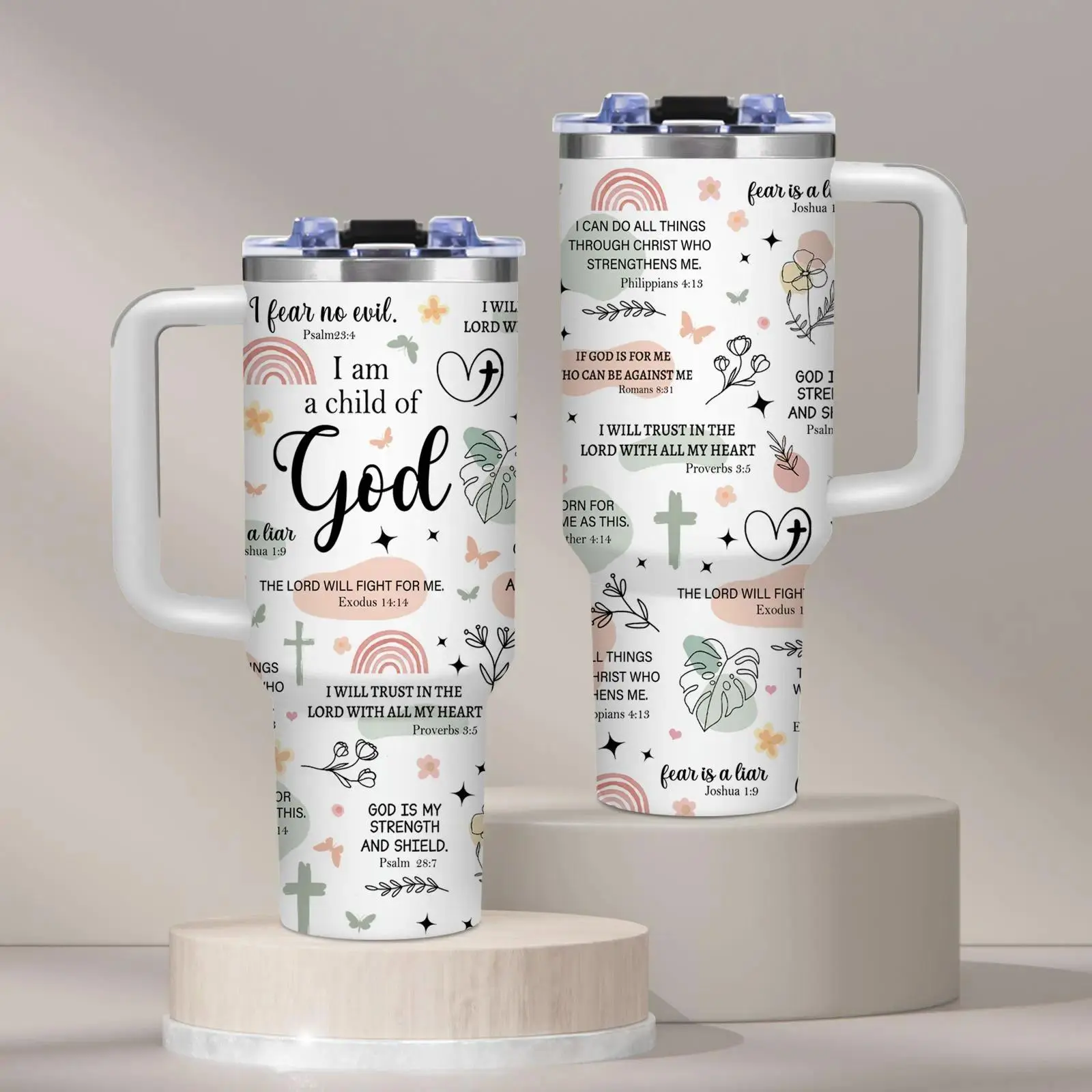 1PC Insulated Leakproof Christian Bible Verse 40oz Travel Tumbler - BPA-Free, Portable Water Bottle Flask with Handle & Straw, Inspirational Floral Minimalist Print - For Home & Office Use, Mother's Day Gift, Water Bottles, Flasks