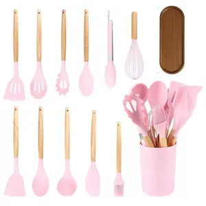 Silicone Kitchen Utensils Set, Heat Resistant Cooking Utensils Set with Storage Bucket, Kitchen Cooking Utensils Set for Non-stick Pans, Silicone Spatula Set