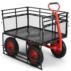 Steel Garden Wagon Cart, Heavy Duty 1400 LBS Capacity, with Removable Mesh Sides to Convert into Flatbed, Utility Metal Yard Wagon with 2 in-1 Handle and 16 in Tires, Perfect for Garden, Farm, Yard