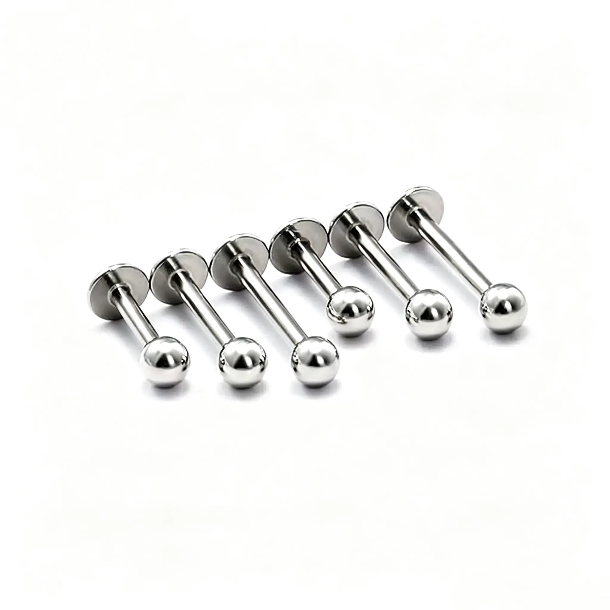 16G Titanium Labret Studs Set, Minimalist Silver Internally Threaded Bar Earrings with Flat Back for Men Women, Hand Polished Body Jewelry, Birthday Christmas Gift, Ball Top Flat Back Studs, Daily, Everyday, Mirror Polishing, Simple, Unisex, Flat Back Ear