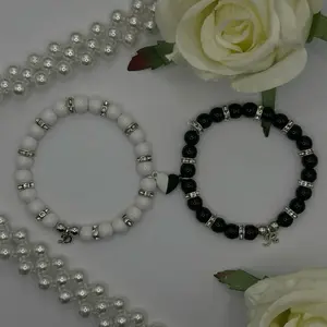 Matching Bracelets For Best Friends Or Couples With Initials And Magnet Hearts Simple Beaded Black And White Bracelets With Rhinestones couple bracelet