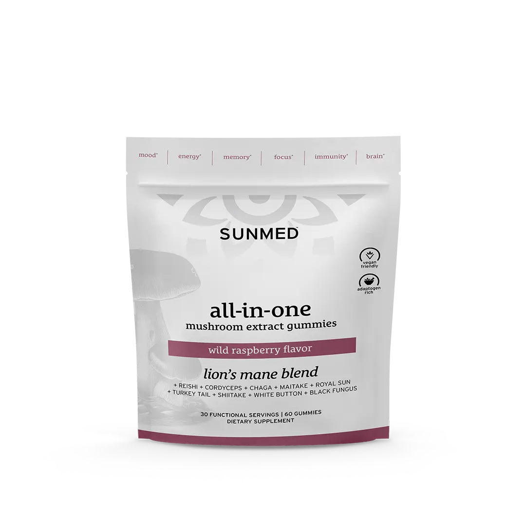 Sunmed All-in-One Daily Mushroom Gummies - Wild Raspberry Flavor - 60 Count - 10 Adaptogenic Mushrooms - Vegan & Third-Party Tested - 30-Day Money-Back Guarantee - Healthcare