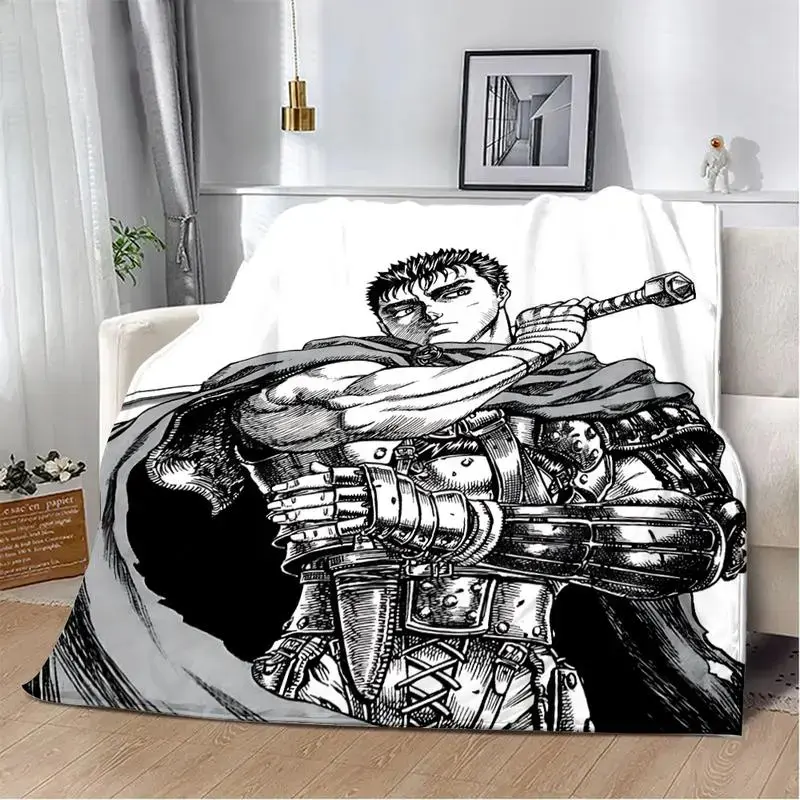 Berserk Guts Black Swordsman Anime Print Fleece Throw Blanket - Soft, Warm, Breathable, Wrinkle Resistant, Fade Resistant, Machine Washable Single Layer Bed-Sofa Cover, Otaku Room Decor, Geek Gift, Otaku Style, Travel‑Ready Throw