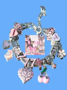 Lucky Number 777 Charm Bracelet, Cute Cherry Heart Bracelet, Leopard Print Heart Bracelet, Sakura Moon Bracelet, Xoxo Letter Bracelet, Floral Charm Bracelets, Fashion Bracelet