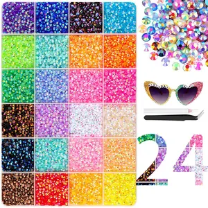 24-Piece Candy Resin Rhinestones, 3mm Ab Color Flat Back Jelly Water Drills, Ideal for DIY Jewelry, Nail Art, Phone Decorations
