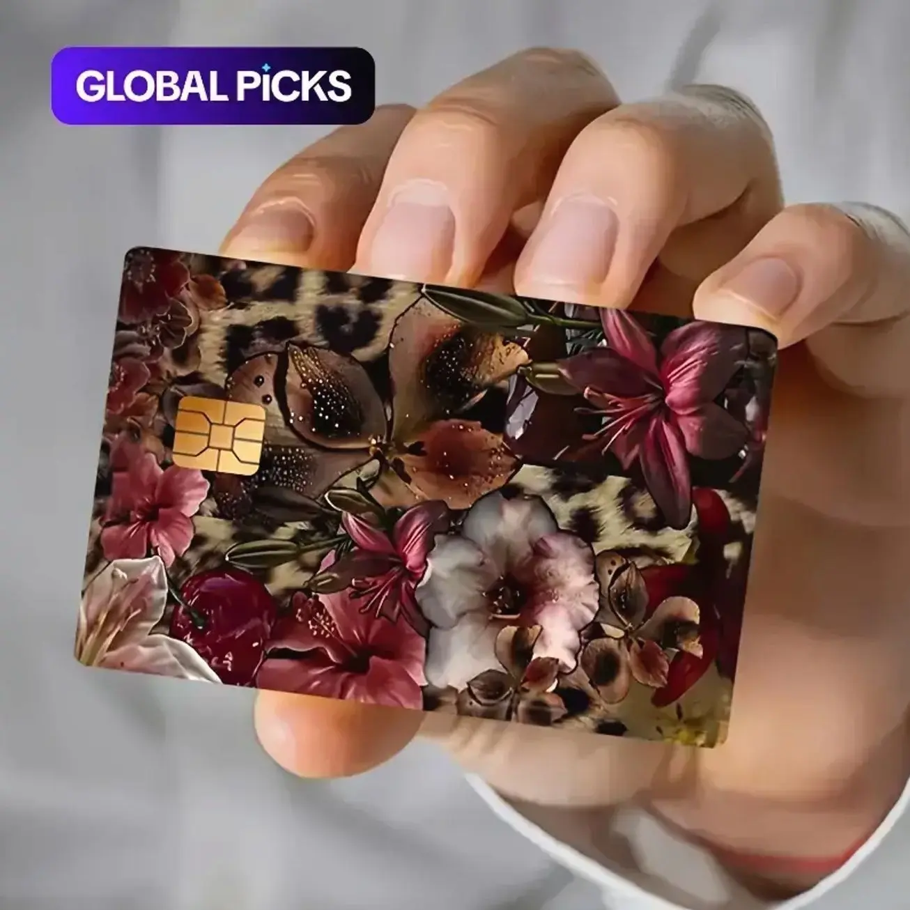 Elegant Leopard Credit Card Skin, Floral Art Debit Card Sticker, Premium Waterproof Vinyl Wrap, Gift For Him, Gift For Her.
