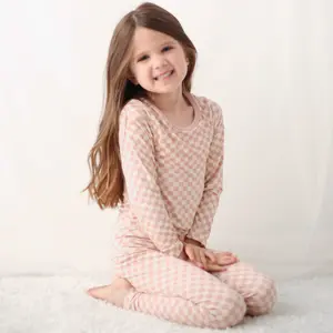 BESTAROO Checkers Pink Jammies Bamboo Pajama Set for Kids – Super Soft 93% Bamboo 7% Spandex, Ultra Stretchy Fabric, Snug-Fit Top and Pants, Cozy Matching PJs, Sizes 2T–7