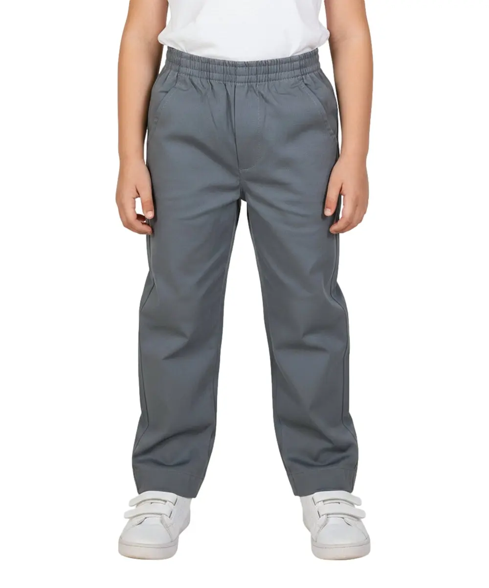 UNIK Boys' Pull-on Uniform Pants, Solid Grey Full-Length Poly-Cotton School Wear with an Elastic Waist, Pull-On Fit