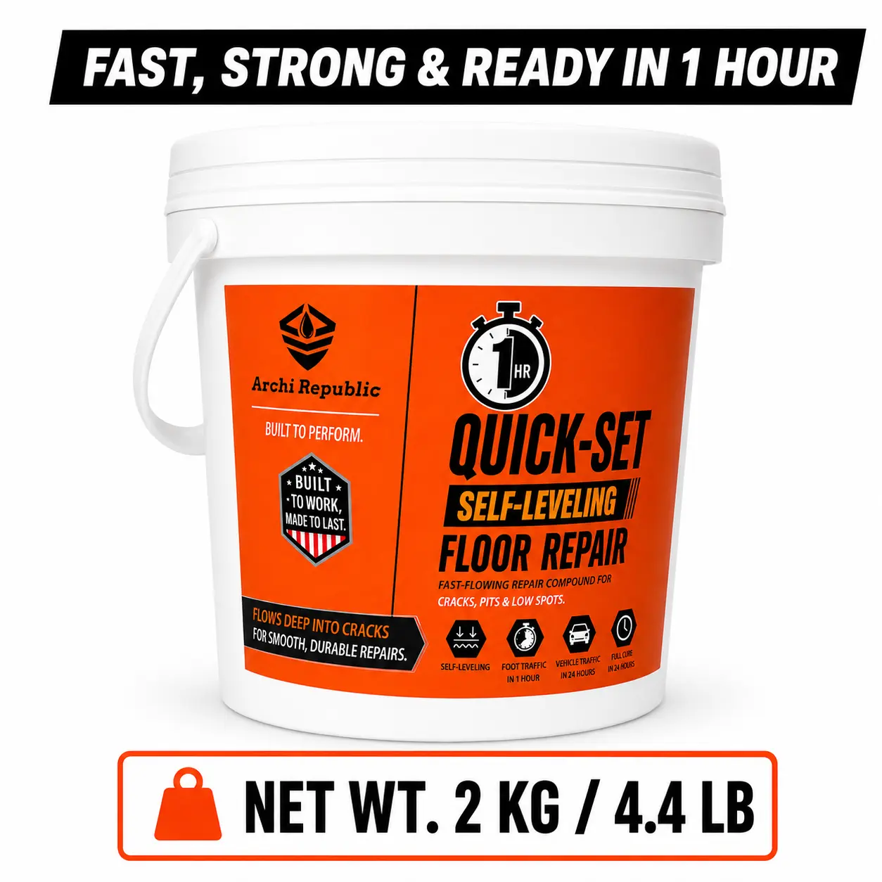 1-Hour Walk-Ready Self-Leveling Concrete Floor Repair Patch for Garage, Driveway, Basement, Patio Cracks, Holes & Low Spots