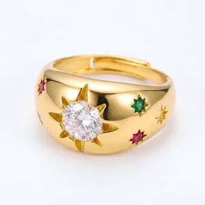 VibeWaveStyle 18K Gold Plated Starburst Ring - Vintage Dome Old Money Aesthetic, Waterproof Tarnish-Free Celestial Jewelry, Meaningful Mother’s Day & Anniversary Gift for Her, Bold Fashion Choice, Old Money Charm Versatile outdoorfun