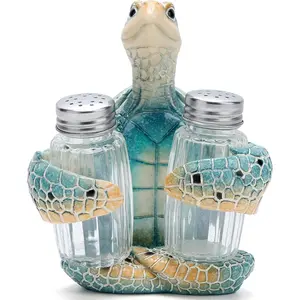 Sea Turtle With Salt and Pepper Shaker Figurines Decorations Set with Holder Figurine for Beach Bar or Tropical Kitchen Decor Table Decorations For Home Gifts (Turtle)