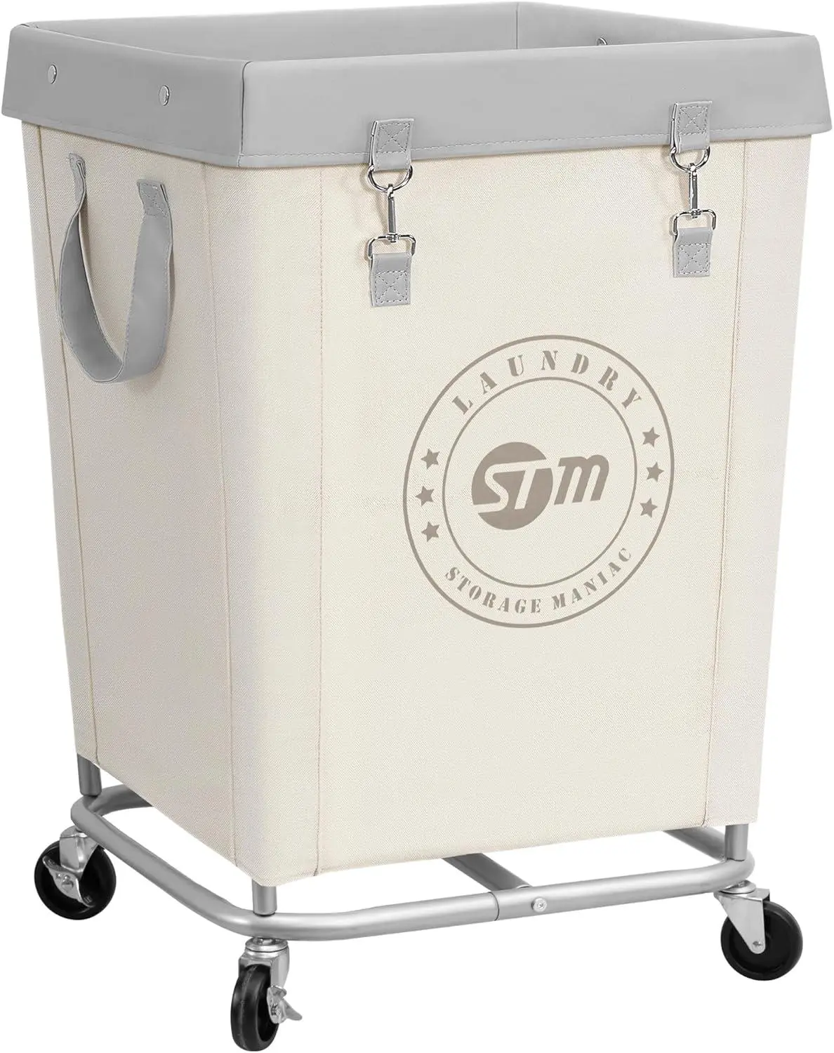 160L Commercial Laundry Hamper with Wheels, Heavy Duty Steel Frame Rolling Laundry Basket Cart for Home, Hotel, Dorm & Laundry Room, Large Industrial Clothes Hamper Organizer, Medium Beige, 18 x 18 x 31 Inches