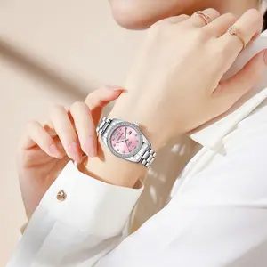 【dealsforyoudays】Women's Sparkling Diamond-Encrusted Pink Dial Watch, Stainless Steel Band, Round Case with Shiny Crystal Bezel & Diamond Markers, Date Window, Quartz Movement,  Elegant for Party, Daily Wear & Birthday Gift for Her
