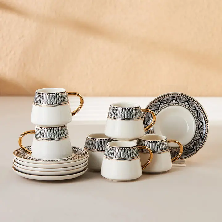 Karaca Globe Porcelain Espresso Cup Set, 12 Pieces, 80ml, Multicolor