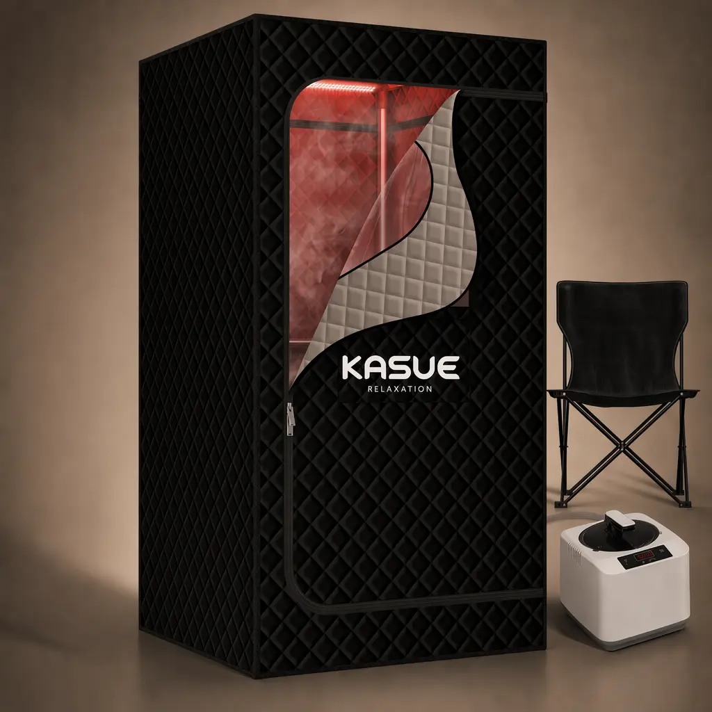 KASUE Upgraded Infrared Sauna Box for Relaxation,Detoxification,Portable Steam Sauna for Home with XL Steamer,Folding Chair,Multiple Layered Full Body Sauna Tent for Spa,Indoor,Outdoor,Gym-Black