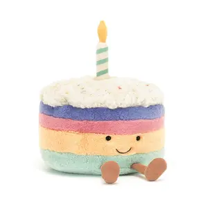 Viral Jellycat Amuseable Birthday Cake Plushie Set with Blue Dust Bag | Luxury Cute Smiley Cake Soft Toy Emotional Support Best Birthday Gift for Bestie