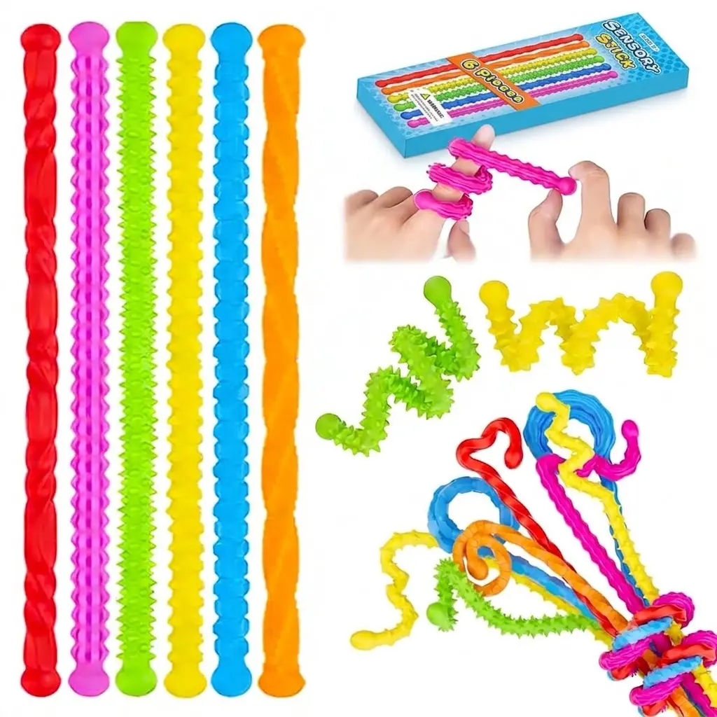 6 Pcs Fidget Toys Sensory Stick, Silicone Sensory Toys for Kids 3+ & Adults, Child Safe Materials, Easy To Clean, repetitive twisting and bending, for Calming, Stress, Anxiety, ADHD & AutismAutism