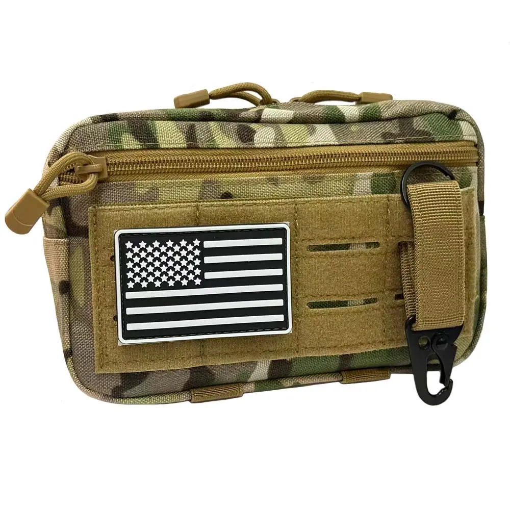 Tactical Molle Admin Bag, Practical Laser Cut Edc Tool Bag, Horizontal Modular Bag, Includes American Flag Patch and Keychain, Tactical Functionality, Durable Outdoor Hiking Gear