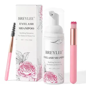 BREYLEE Eyelash Cleanser, Shampoo Foam & Brushes Eyelid Cleanser for Makeup Remover Paraben & Sulfate Free for Salon and Home Use(60ml, 2 fl oz)