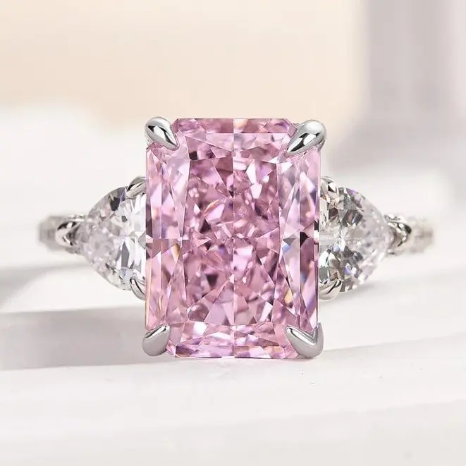 Effinny Jewelry 4.0ct Radiant Cut Pink Stone Engagement Ring, S925 Sterling Silver Promise Ring, 5A Grade Cubic Zirconia Women's Ring for Travel, Statement Ring, Cubic Zirconia Rings