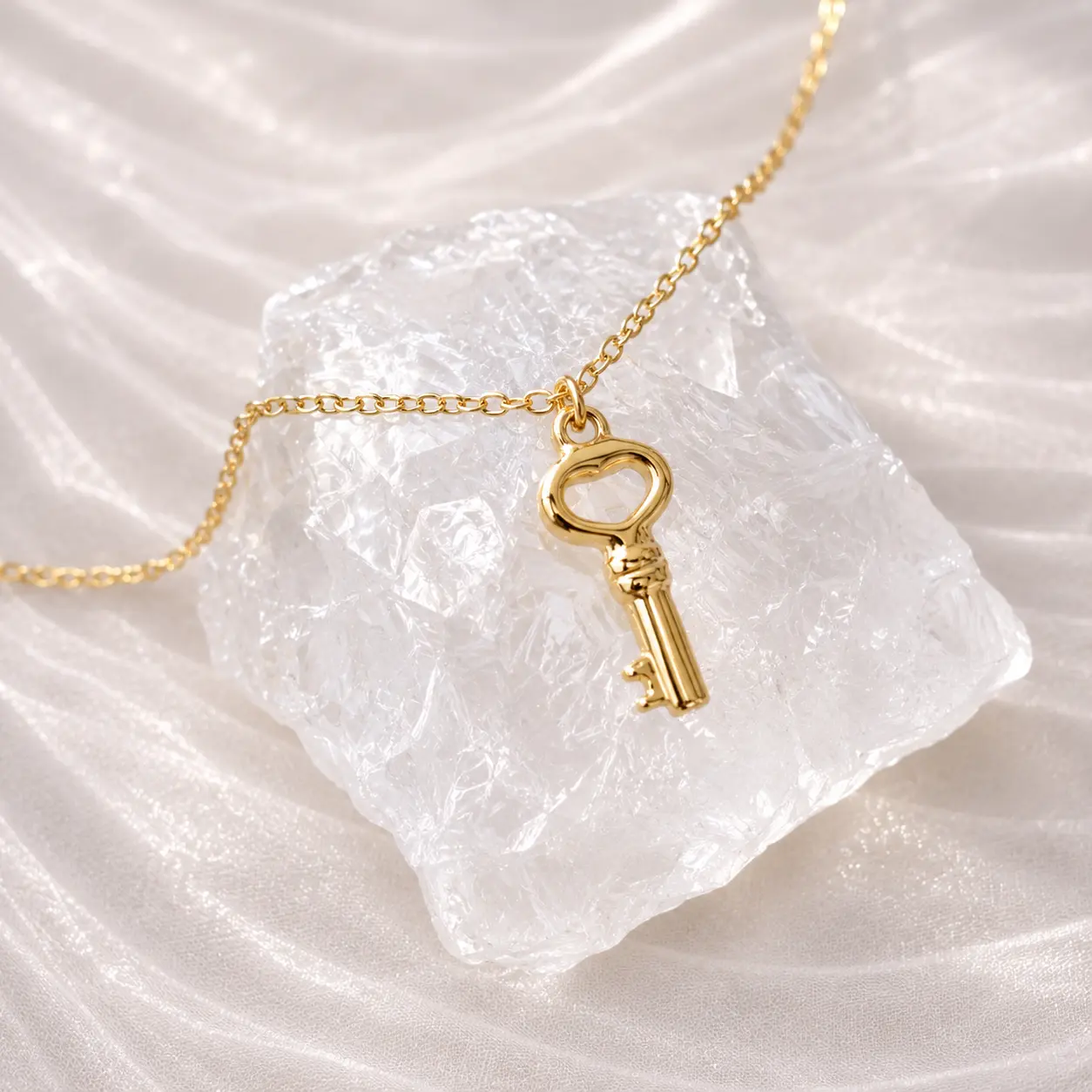18K Gold Plated Key Necklace for Women | Waterproof Hypoallergenic Dainty Key Pendant Necklace | Minimalist Everyday Jewelry Gift