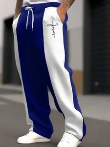 A pair of printed men's patchwork casual sports trousers, regular version with drawstring waist for comfortable sports trousers, autumn and winter daily casual sports trousers, Sports Casual Pants 's sports trousers.