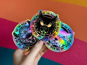 EAT THE RICH holographic vinyl wolf or tiger sticker