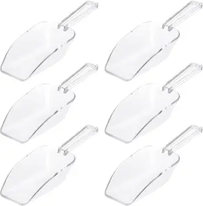 6 count Clear Plastic Ice Scoop, 7.5 Inch Multi-purpose Kitchen Scoops for Party Wedding  Popcorn Snack Cookie Candy Sugar Bar Jars Freezer Dry Goods (Clear)