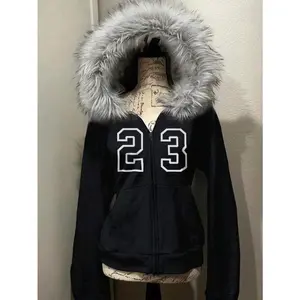 Women's Slim Fit Hooded Sweatshirt Jacket With Faux Fur Collar