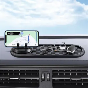 Multi-functional anti-slip car dashboard mat with rotating phone holder | Large capacity glasses and key storage, heat-resistant silicone, grid design, suitable for all vehicles, modern dashboard accessory, Car Accessories